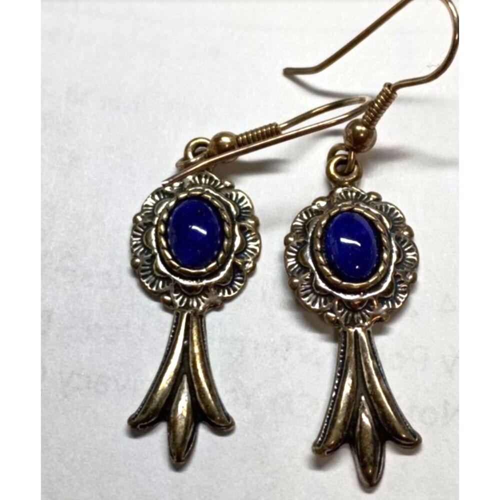 Vintage 80s/90s JTC 925 Sterling Silver Lapis Lazuli Southwestern Earrings